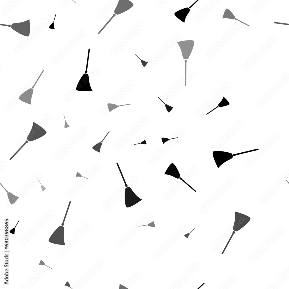 Poster seamless vector pattern with broom symbols, creating a creative monochrome background with rotated e