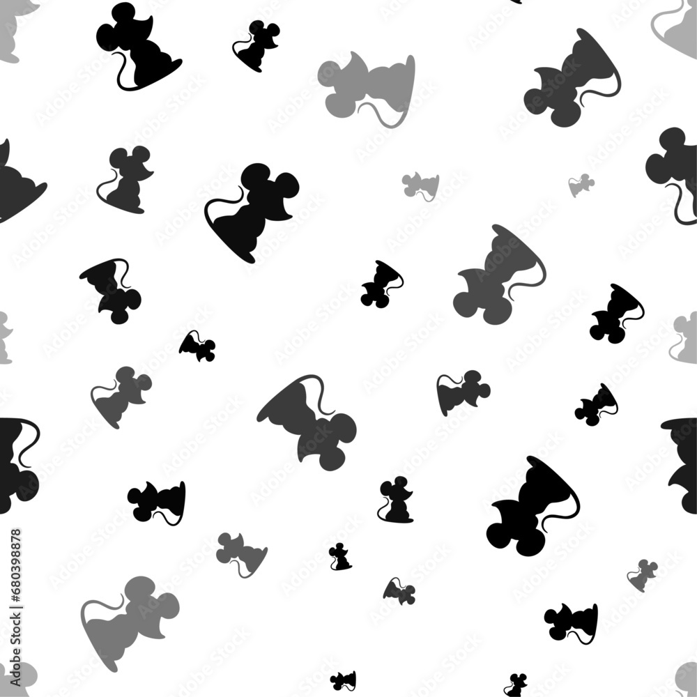 Poster seamless vector pattern with mouse symbols, creating a creative monochrome background with rotated e