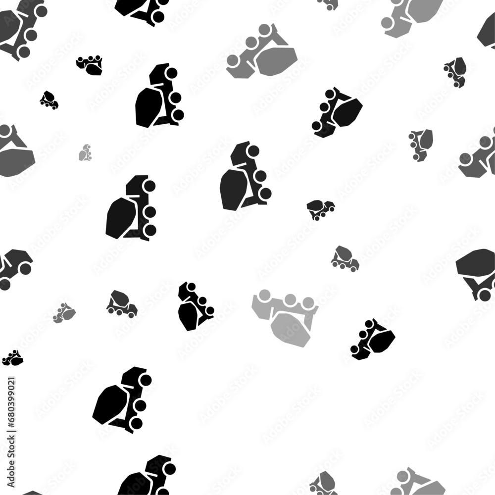 Poster seamless vector pattern with concrete mixer truck symbols, creating a creative monochrome background