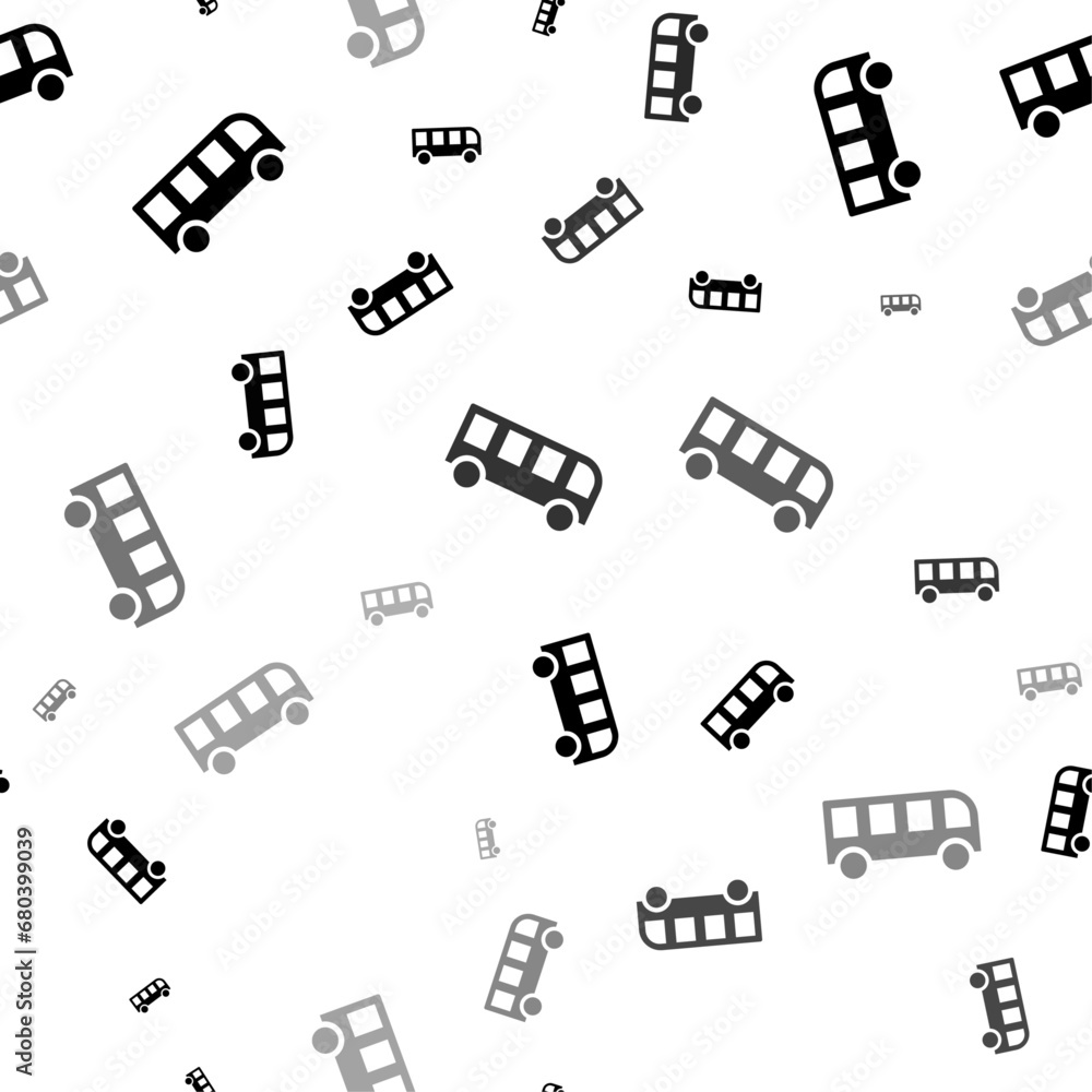 Poster seamless vector pattern with bus symbols, creating a creative monochrome background with rotated ele