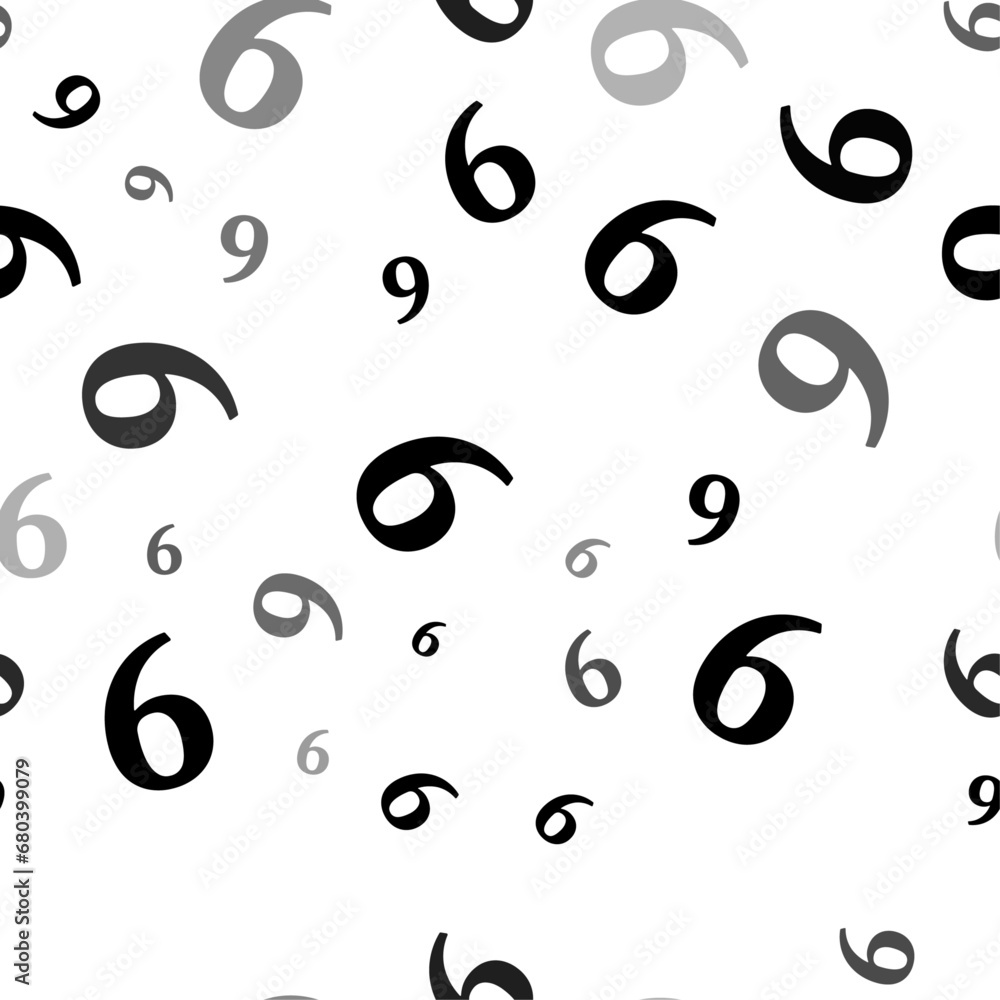 Poster Seamless vector pattern with number nine symbols, creating a creative monochrome background with rotated elements. Vector illustration on white background