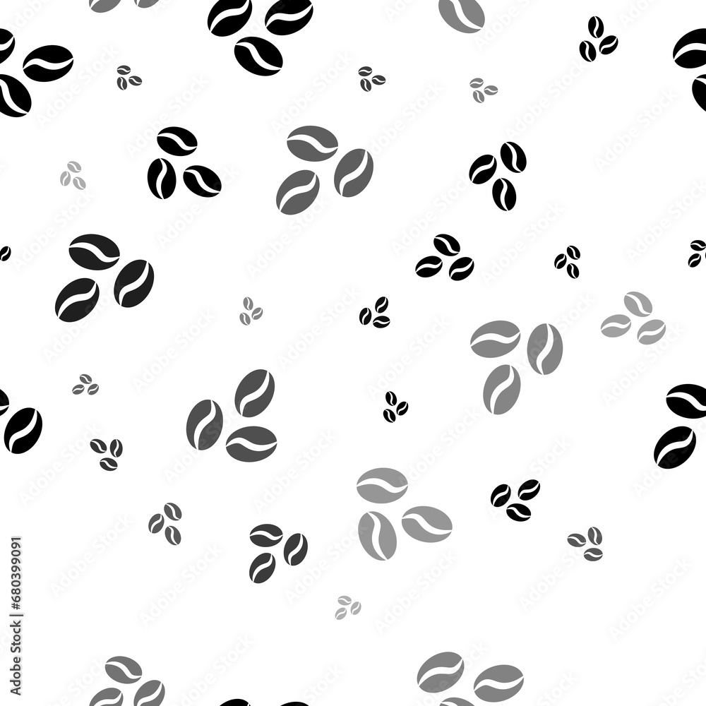 Poster seamless vector pattern with coffee beans symbols, creating a creative monochrome background with ro