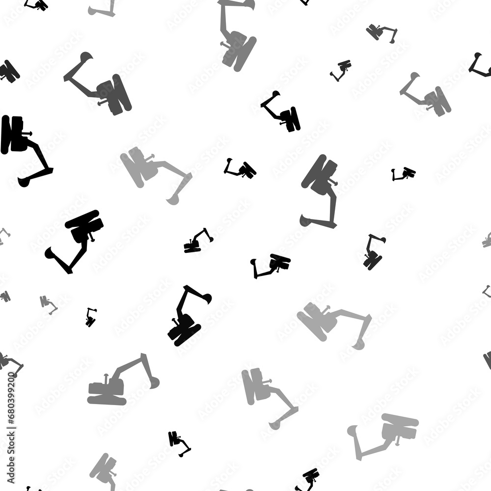 Poster seamless vector pattern with excavator symbols, creating a creative monochrome background with rotat