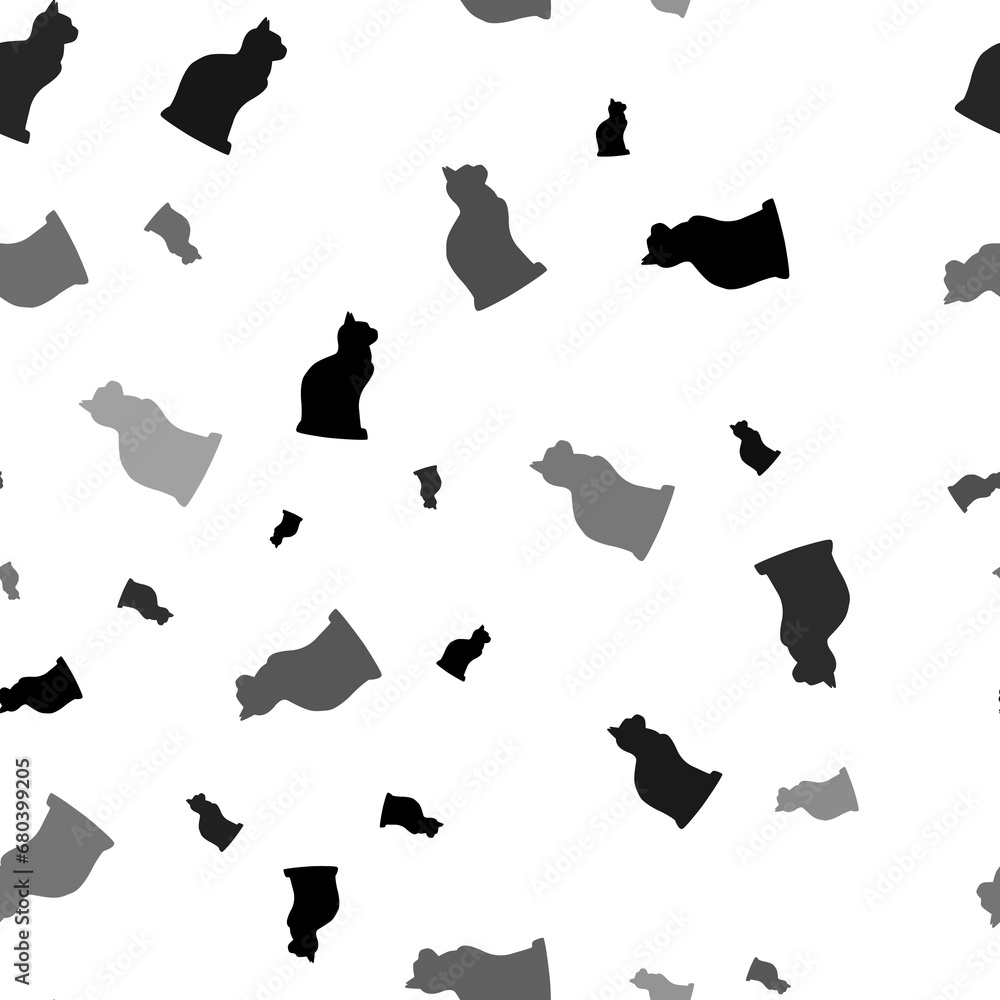Poster seamless vector pattern with cat symbols, creating a creative monochrome background with rotated ele