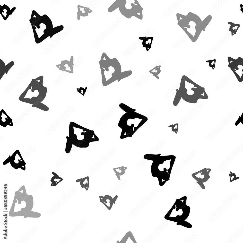 Poster seamless vector pattern with yoga stretching pose symbols, creating a creative monochrome background