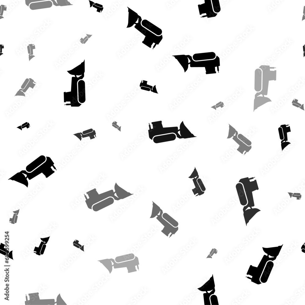 Poster seamless vector pattern with bulldozer symbols, creating a creative monochrome background with rotat