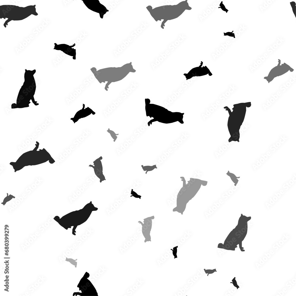 Poster seamless vector pattern with dog symbols, creating a creative monochrome background with rotated ele
