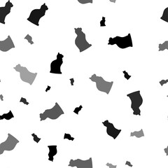 Seamless vector pattern with cat symbols, creating a creative monochrome background with rotated elements. Vector illustration on white background