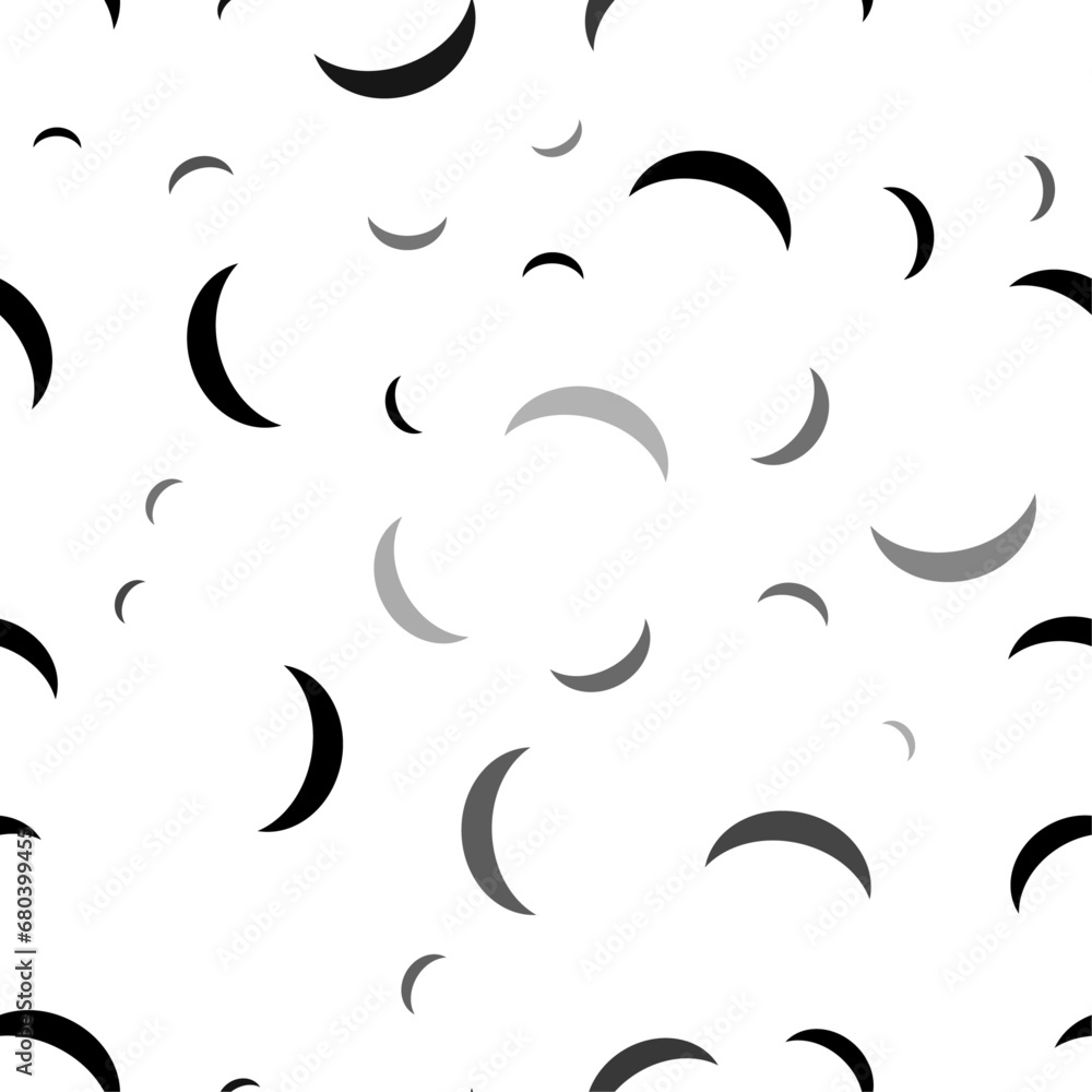 Poster Seamless vector pattern with crescent symbols, creating a creative monochrome background with rotated elements. Vector illustration on white background