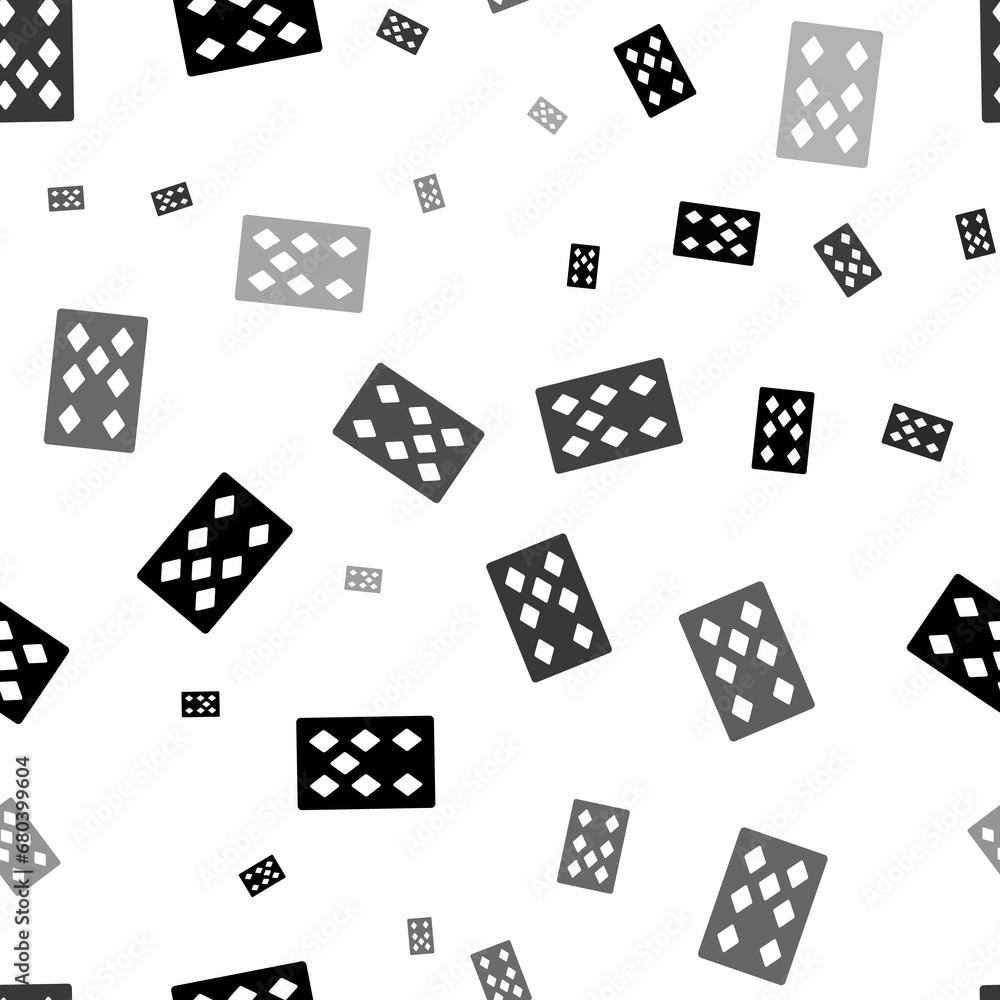 Poster seamless vector pattern with seven of diamonds playing cards, creating a creative monochrome backgro