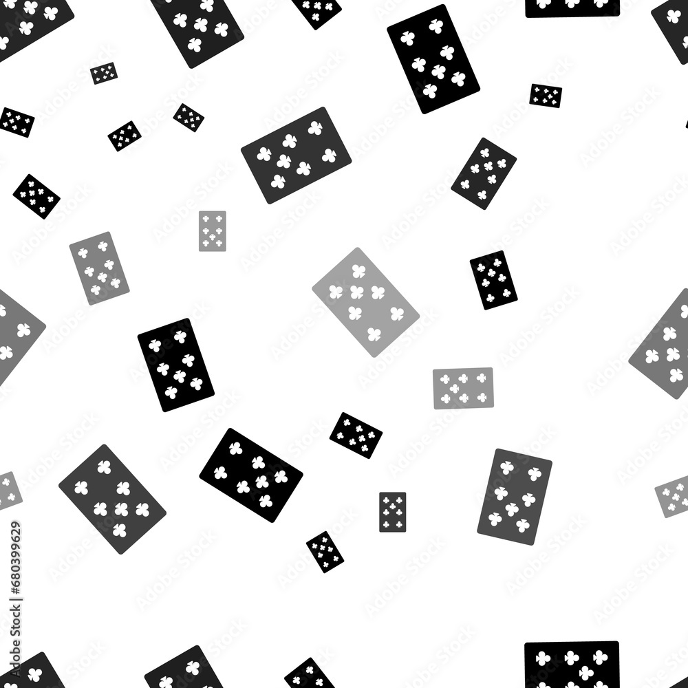 Poster seamless vector pattern with seven of clubs playing cards, creating a creative monochrome background
