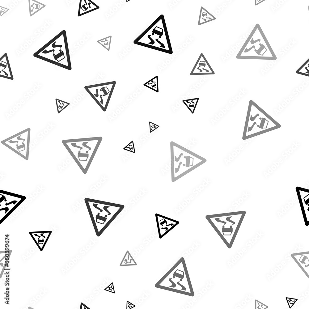 Poster seamless vector pattern with slippery road signs, creating a creative monochrome background with rot