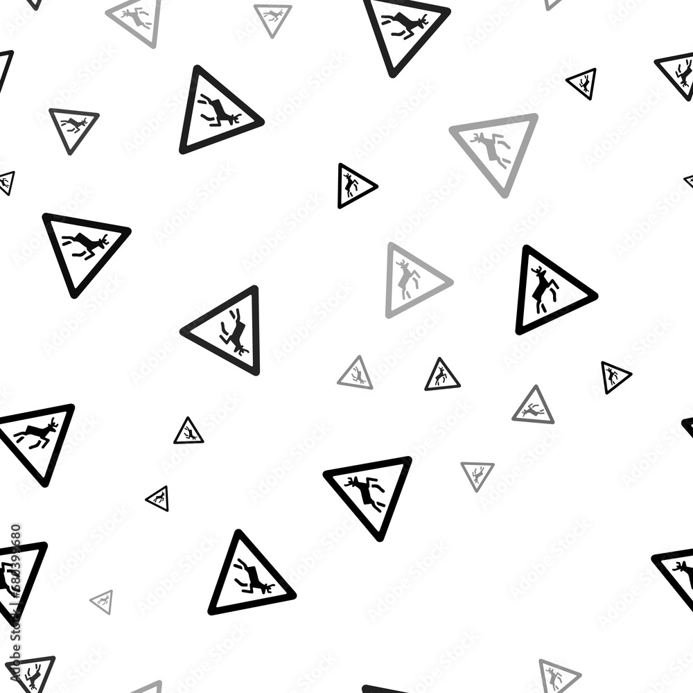 Poster seamless vector pattern with wild animals road signs, creating a creative monochrome background with