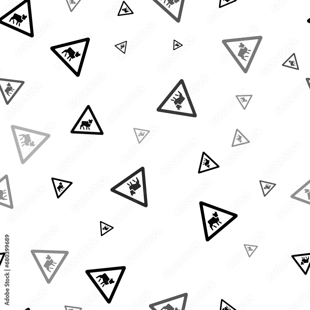 Poster seamless vector pattern with pets road signs, creating a creative monochrome background with rotated
