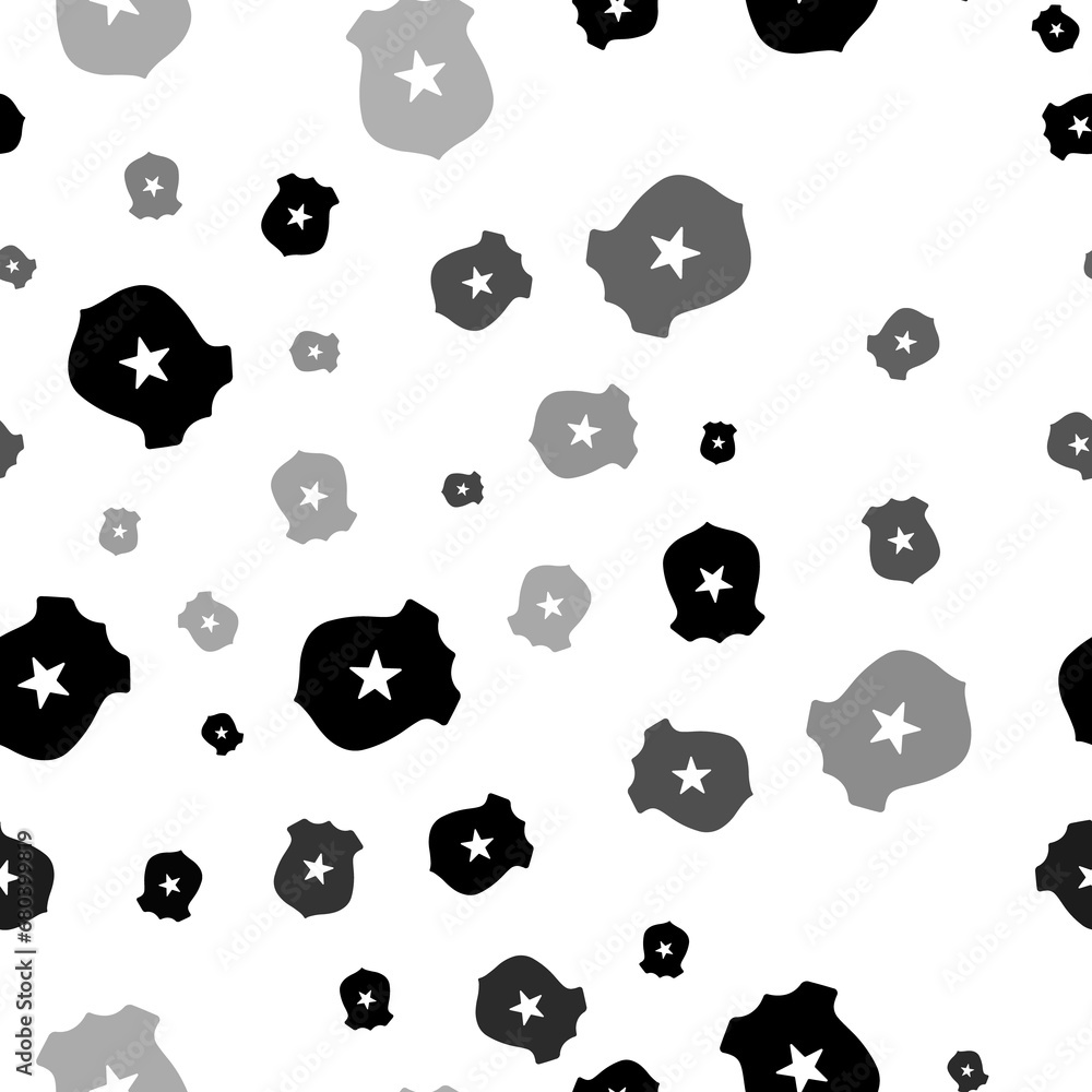 Poster seamless vector pattern with police badge symbols, creating a creative monochrome background with ro