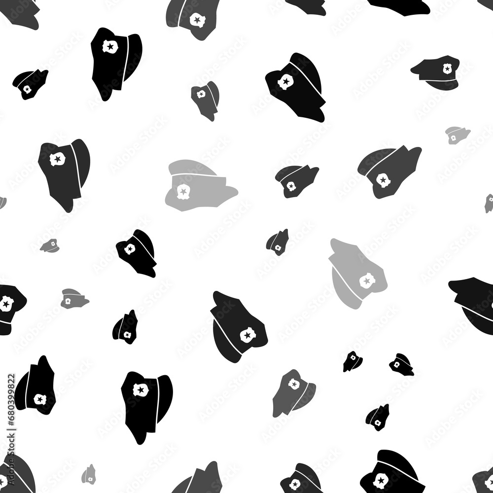 Poster seamless vector pattern with police cap symbols, creating a creative monochrome background with rota