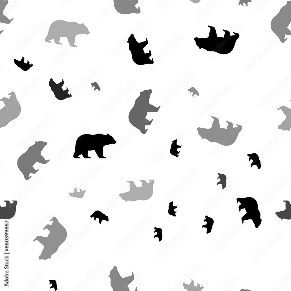 Poster seamless vector pattern with bear symbols, creating a creative monochrome background with rotated el