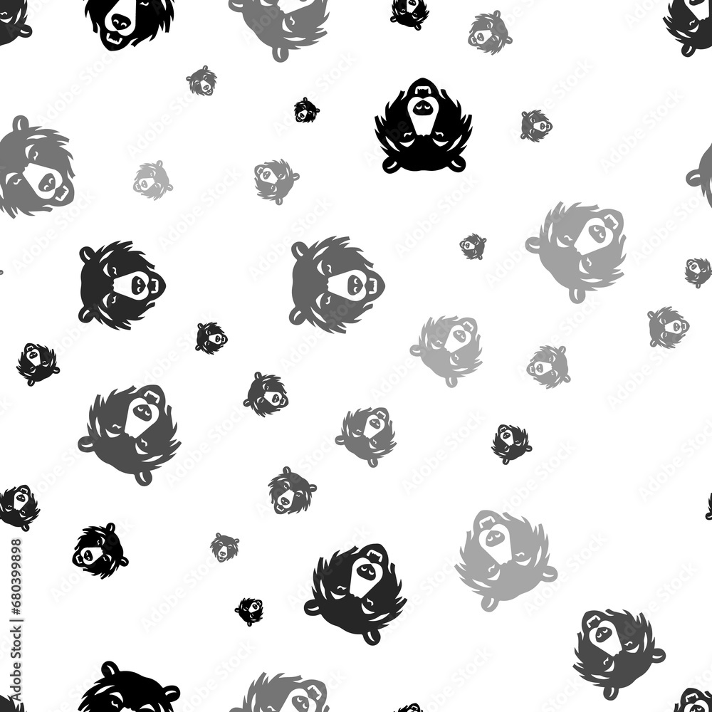Poster seamless vector pattern with bear head symbols, creating a creative monochrome background with rotat