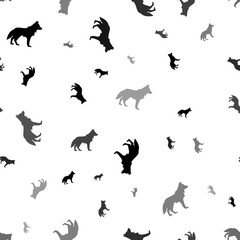 Seamless vector pattern with wolf symbols, creating a creative monochrome background with rotated elements. Illustration on transparent background