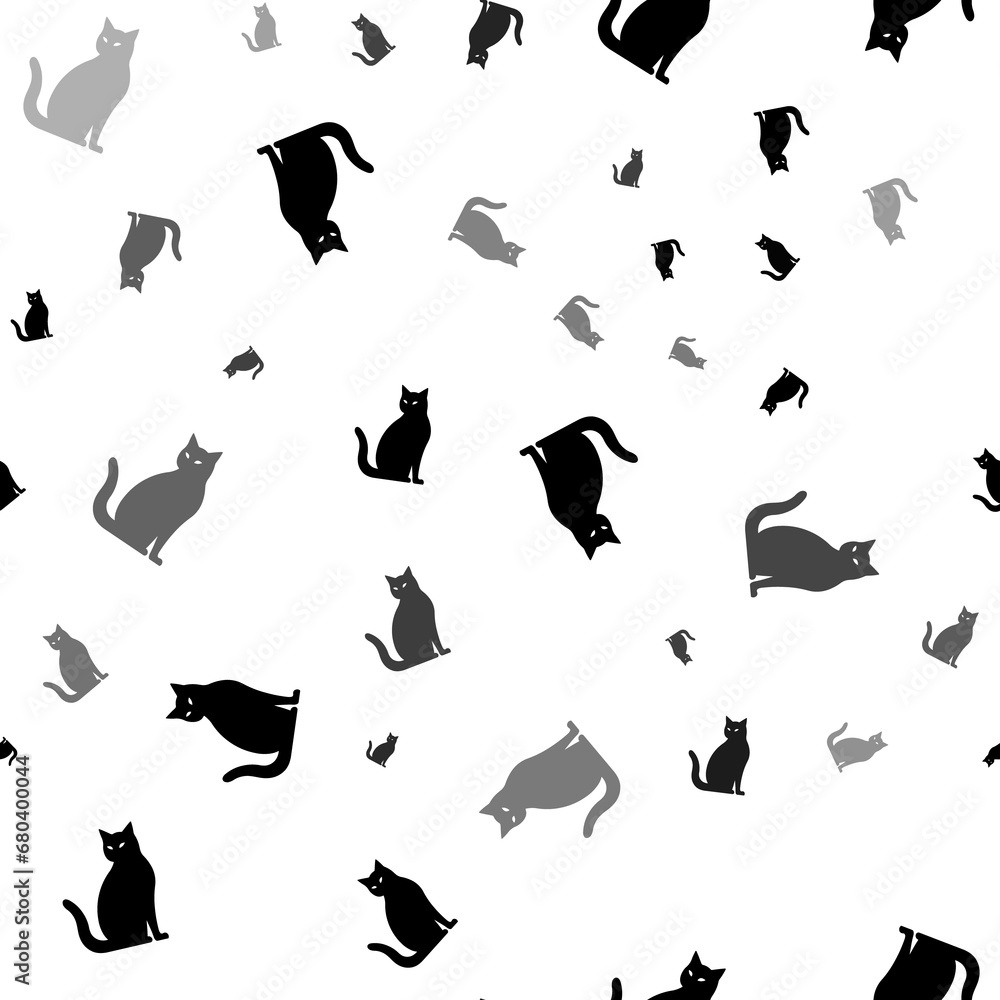 Poster seamless vector pattern with cat icons, creating a creative monochrome background with rotated eleme