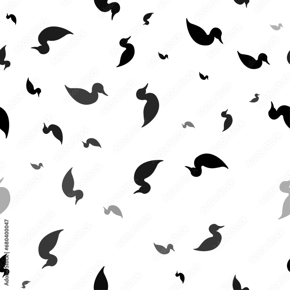Poster seamless vector pattern with duck symbols, creating a creative monochrome background with rotated el