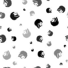 Seamless vector pattern with lion head icons, creating a creative monochrome background with rotated elements. Illustration on transparent background
