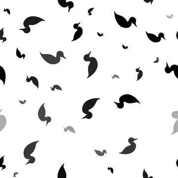 Seamless vector pattern with duck symbols, creating a creative monochrome background with rotated elements. Vector illustration on white background