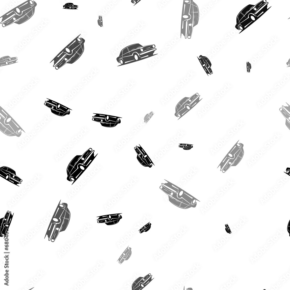 Poster seamless vector pattern with vintage car symbols, creating a creative monochrome background with rot
