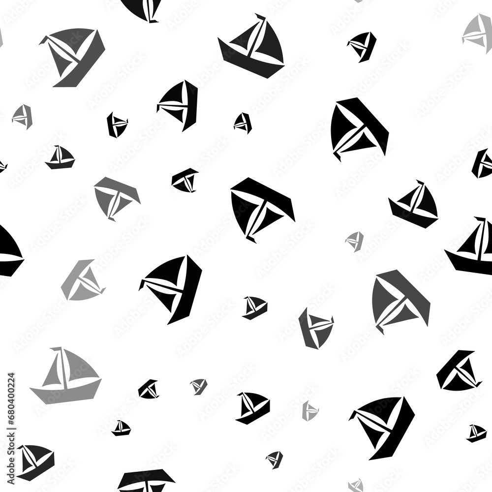 Poster seamless vector pattern with sailing boat symbols, creating a creative monochrome background with ro