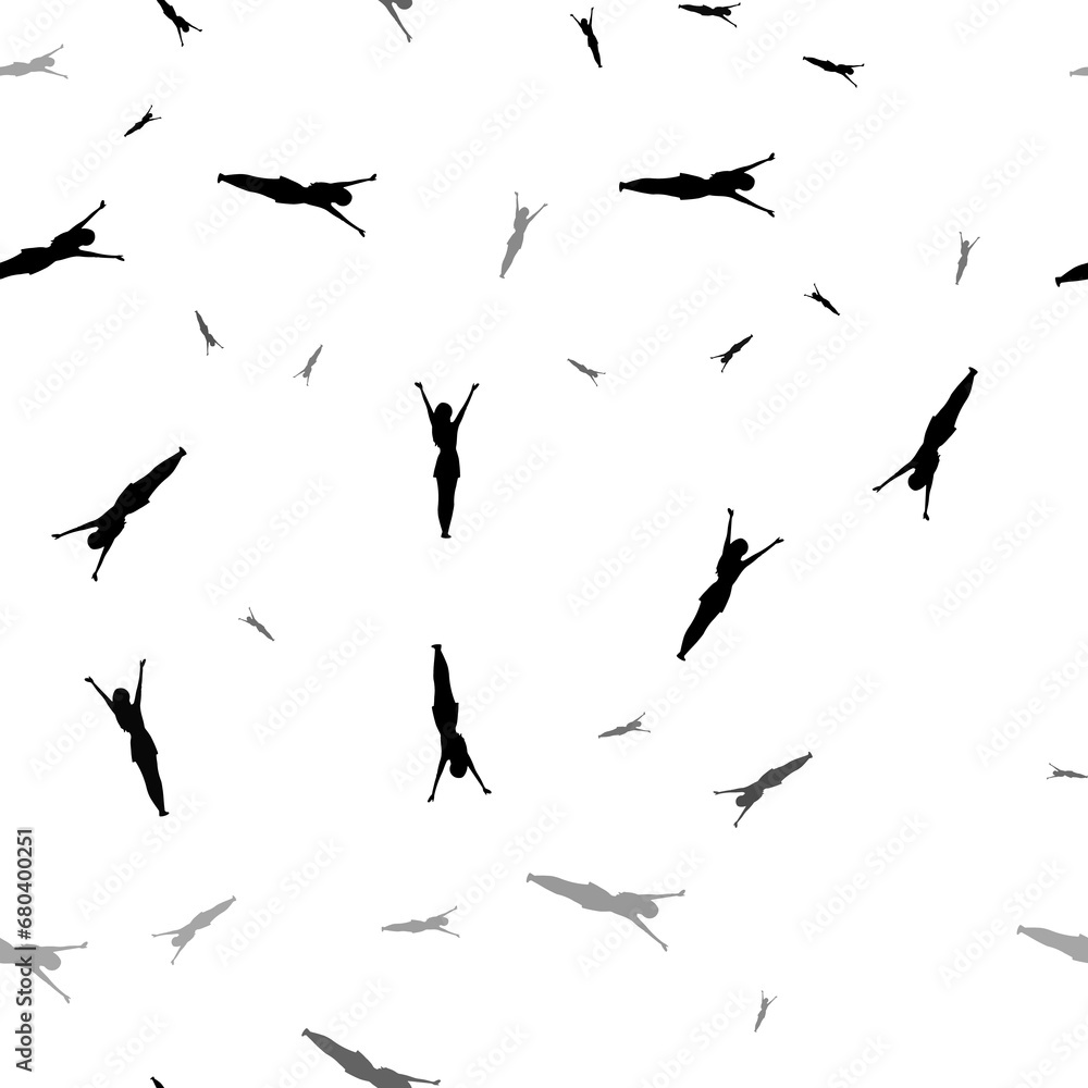 Poster seamless vector pattern with woman with hands up symbols, creating a creative monochrome background 