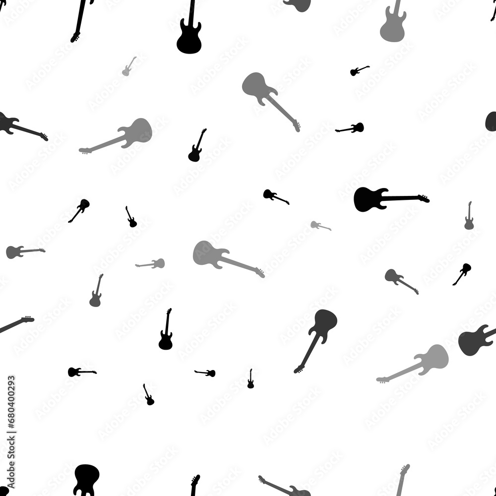 Poster seamless vector pattern with guitar symbols, creating a creative monochrome background with rotated 