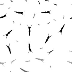 Seamless vector pattern with woman with hands up symbols, creating a creative monochrome background with rotated elements. Illustration on transparent background