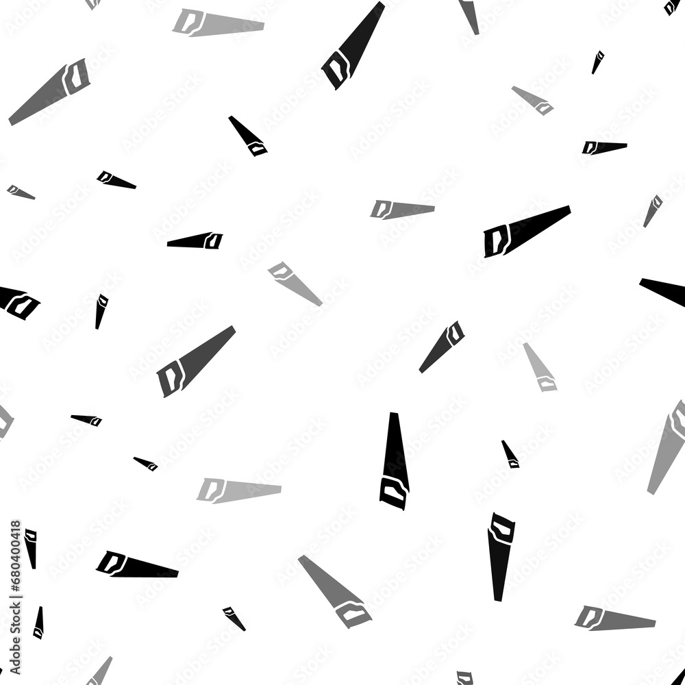 Poster seamless vector pattern with hand saw symbols, creating a creative monochrome background with rotate