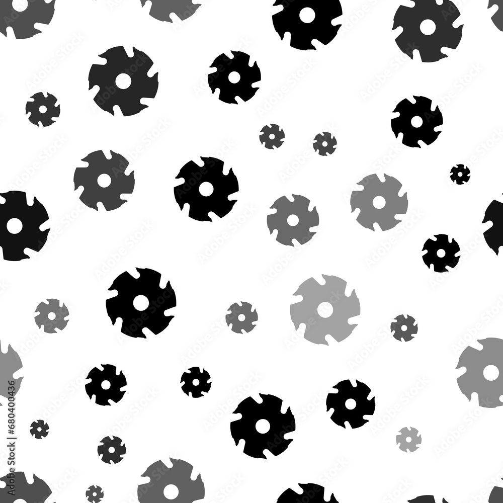 Poster Seamless vector pattern with milling disc symbols, creating a creative monochrome background with rotated elements. Illustration on transparent background