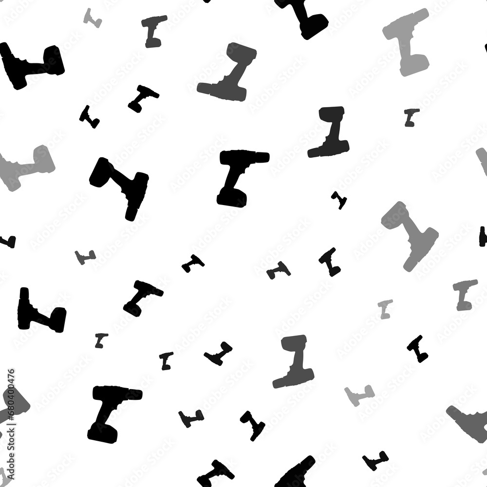 Poster seamless vector pattern with electric screwdriver symbols, creating a creative monochrome background