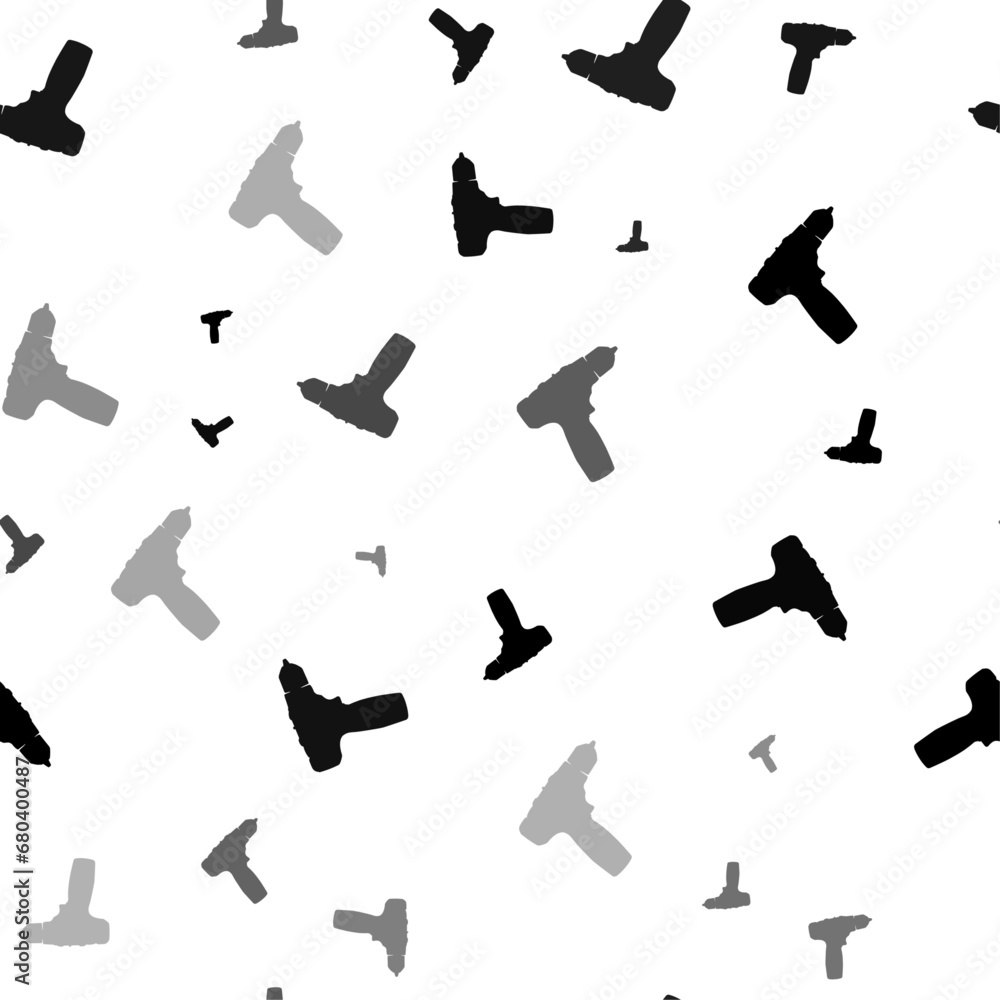 Poster seamless vector pattern with electric screwdriver symbols, creating a creative monochrome background