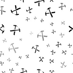 Seamless vector pattern with crossed hammers symbols, creating a creative monochrome background with rotated elements. Illustration on transparent background