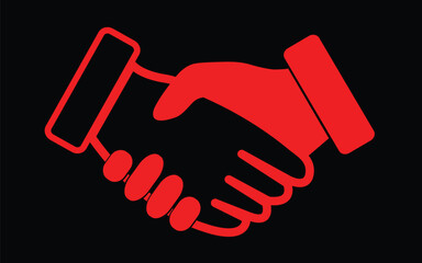 Black and Red handshake or shaking hands in unity flat vector icon for apps and websites