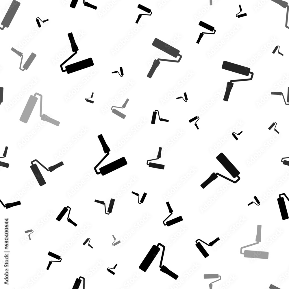 Poster seamless vector pattern with paint roller symbols, creating a creative monochrome background with ro