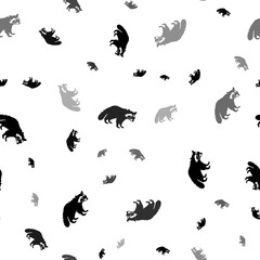 Seamless vector pattern with raccoon symbols, creating a creative monochrome background with rotated elements. Illustration on transparent background