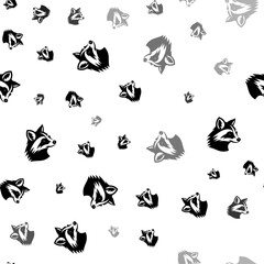 Fototapeta na wymiar Seamless vector pattern with raccoon head symbols, creating a creative monochrome background with rotated elements. Vector illustration on white background