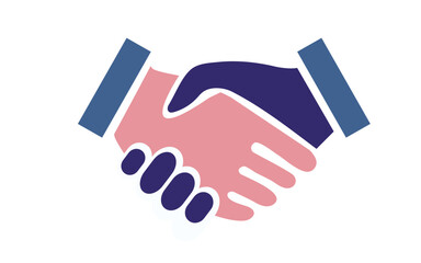 Multicolor handshake or shaking hands in unity and peace flat vector color icon for apps
