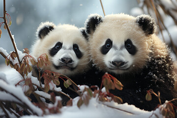 a pair of pandas in the forest
