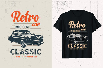 Retro Car T-shirt Design. Retro Classic car vector t-shirt graphic. American old classic cars tee shirt template.