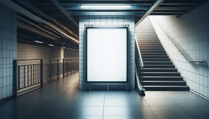 Blank billboard in subway station. Mock up. Generative AI