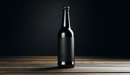 Bottle of beer on a dark background. Mockup for design. Generative AI