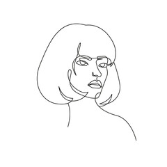 Woman Face Line Art Drawing. Abstract One Line Portrait of Woman Minimalist Trendy Illustration. Female Face Minimal Modern Outline Drawing. Vector EPS 10 