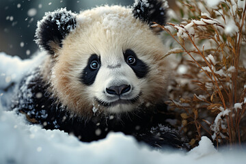 a panda in the snow