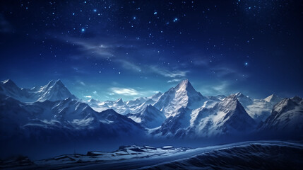 snow-covered mountain range, glistening under the soft light