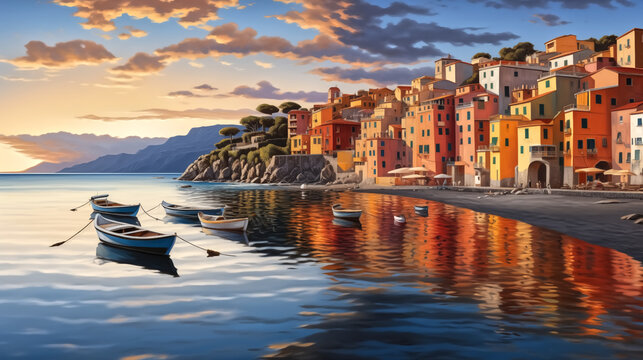 Italian seaside village with colorful buildings,